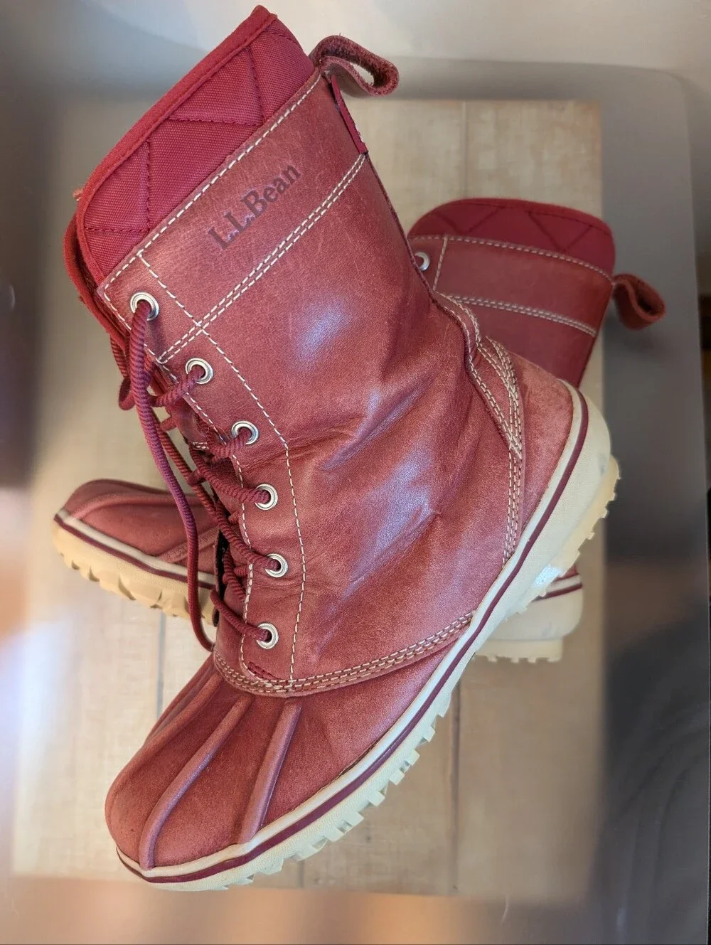 Women's LL Beans Red Leather Insulated Duck Boots